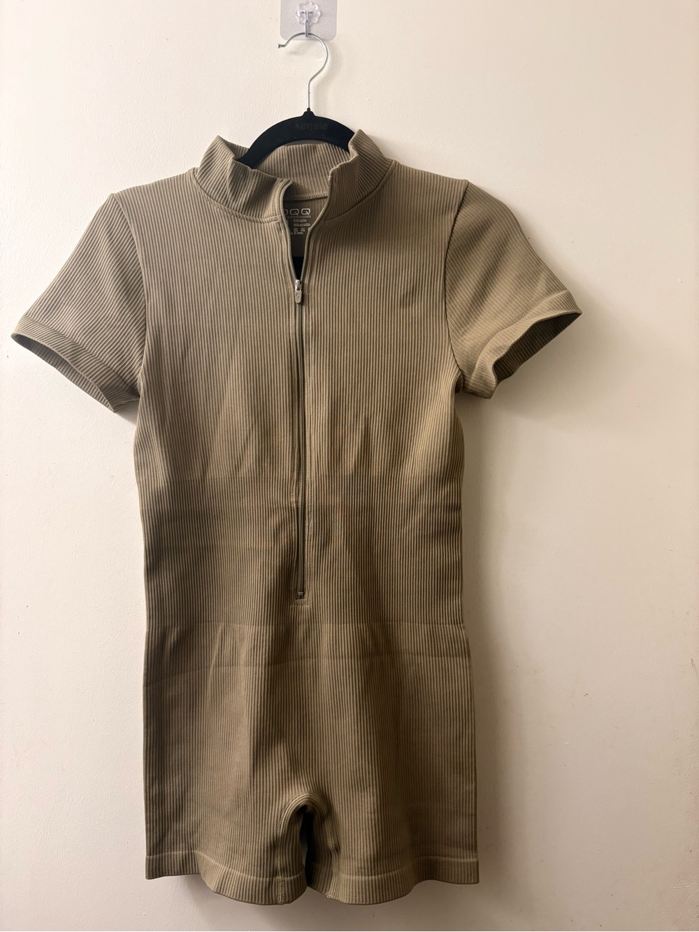 Women Short Sleeve One-Piece Romper in Olive